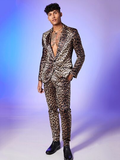 SHEIN для мужчины Пиджак с леопардовым принтом & Костюмные брюки SHEIN