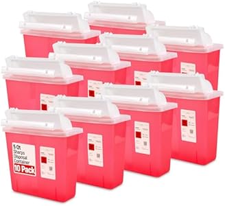 5 Qt Sharps Disposal Containers for Medical Waste Disposal (Box of 5) - Meets OSHA Standards - Translucent & Heavy-Duty Plastic - Biohazard Containers for Needles Medi-Bins