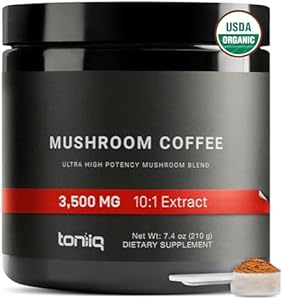 Toniiq Ultra Concentrated Low-Caffeine Mushroom Coffee 3,500mg 10:1 Extract - Colombian Sourced Beans 10 Mushroom Blend with Lion's Mane and Cordyceps - Mushroom Powder (Порошок) Coffee Alternative Blend Toniiq