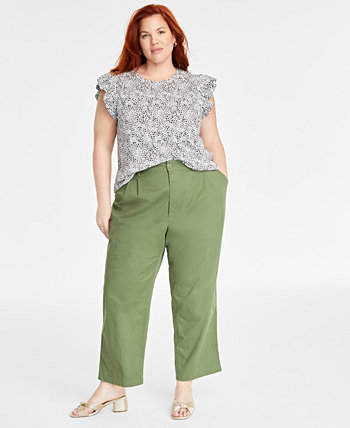 Plus Size Printed Flutter-Sleeve Crewneck T-Shirt, Created for Macy's On 34th