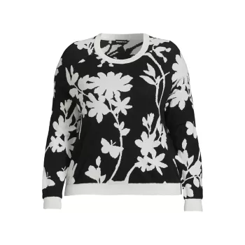 Floral Cotton-Blend Crewneck Sweater Minnie Rose