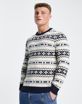 Бежевый вязаный свитер Selected Homme Fairisle Selected
