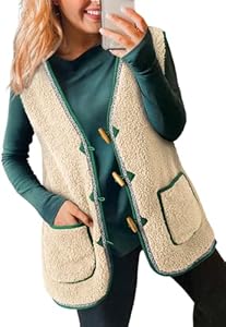 Dokotoo Women's Casual Winter Fuzzy Fleece Vest Warm Open Front Sherpa Cozy Sleeveless Cardigan Outerwear Jackets Coats Dokotoo