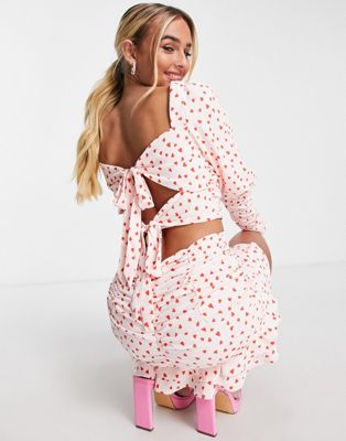 Collective the Label exclusive bow back crop top in ditsy heart print - part of a set Collective The Label