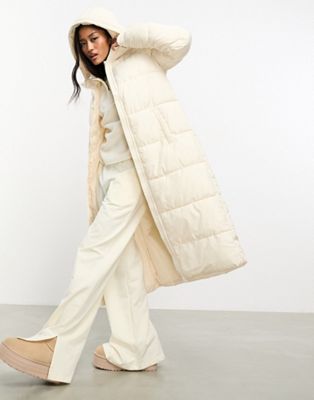 Женское Удлиненное Пальто с Капюшоном Pieces в Кремовом Цвете Pieces