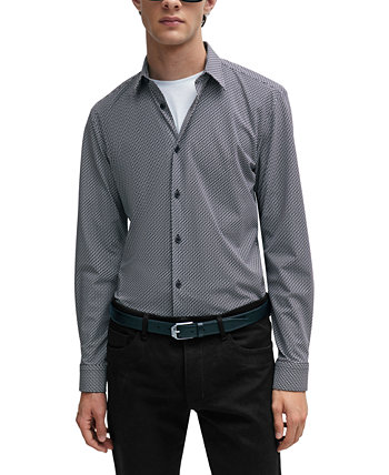 Мужская рубашка узкого кроя стрейч с принтом BOSS