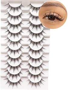 Losha Manga Lashes Fluffy Faux Mink Lashes 14 Pairs Natural False Lashes Pack Wispy Short Anime Lashes Look Like Individual Clusters (3D1009) Losha