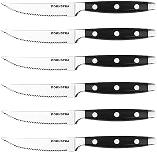 Набор стейковых ножей из нержавеющей стали, 6 шт, с эргономичными рукоятками и лезвиями, безопасными для посудомоечной машины FOKNSPRA