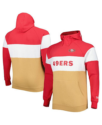 Мужской флисовый пуловер с капюшоном реглан золотого и алого цвета San Francisco 49ers Big and Tall Current Colorblock New Era