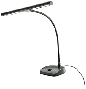 K&M Konig & Meyer 12297.090.55 Piano Lamp | Sturdy Music Light to Reduce Eye Strain While Playing | 12 LEDs, 2500 Lux | 16.338" Gooseneck with Stable Stand for Optimum Position | Black K&M