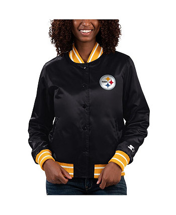 Женская черная атласная университетская куртка с длинными кнопками Pittsburgh Steelers Full Count Starter