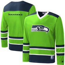 Men's Starter Neon Green Seattle Seahawks Cross-Check V-Neck Long Sleeve T-Shirt Starter