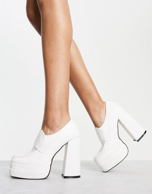 RAID Fancy platform heel loafers in white Raid