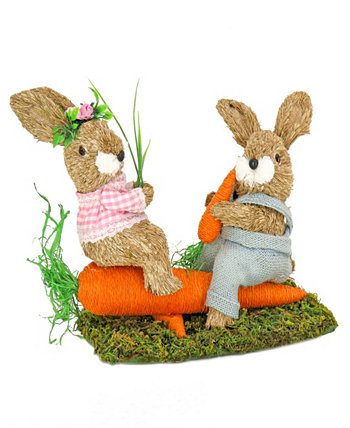14" Two Easter Bunnies On Carrot Seesaw National Tree Company