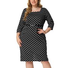 Women's Plus Size Short Sleeve Polka Dots Bodycon Business Pencil Dress Agnes Orinda