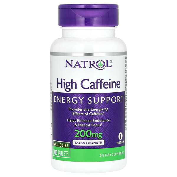 Высокий кофеин, Экстра сила - 200 мг - 100 таблеток - Natrol Natrol