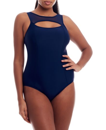 Sporty Mesh Cutout One-Piece Swimsuit Cover Girl