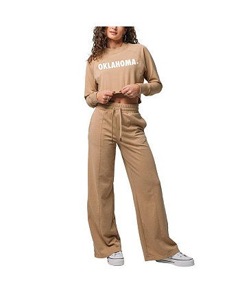 Женский комплект из укороченного свитшота и спортивных штанов коричневого цвета с регланом Oklahomaooners Kadyluxe