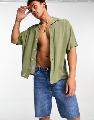 Рубашка цвета хаки с короткими рукавами и воротником-стойкой ADPT ADPT