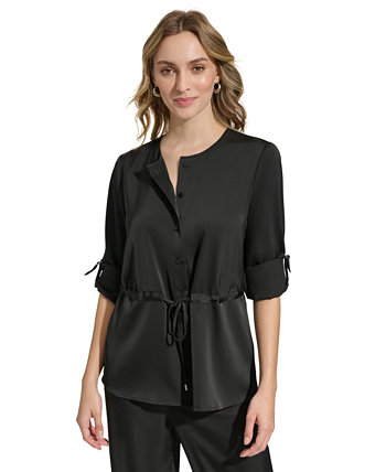 Женская атласная блузка с завязками на талии и пуговицами спереди Calvin Klein