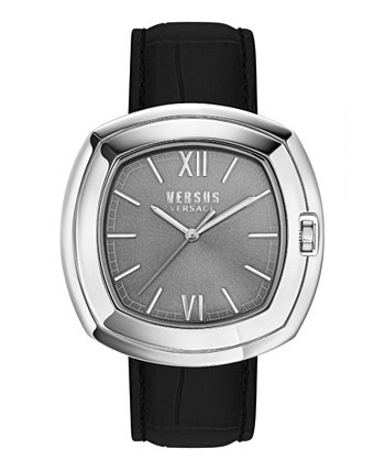 Мужские кварцевые часы You and Me с тремя стрелками, черный кожаный ремешок, 41 мм Versus Versace
