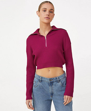 Женский укороченный свитер в рубчик с воротником на молнии COTTON ON