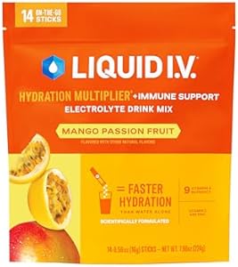 Liquid (Жидкость) I.V.® Hydration Multiplier +Immune Support - Mango Passionfruit | Electrolyte Powder (Порошок) Drink Mix | 1 Pack (14 Servings (Порции)) Liquid I.V.