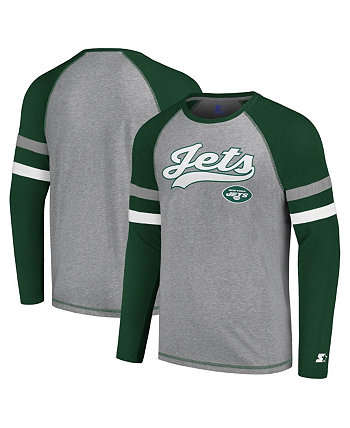 Мужская серо-зеленая футболка с длинным рукавом New York Jets Kickoff реглан Starter