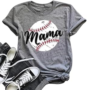 Baseball Mom T-Shirt Women Funny Cool Baseball Shirts Short Sleeve Graphic Tee Summer Tops Loose Casual DUDUVIE