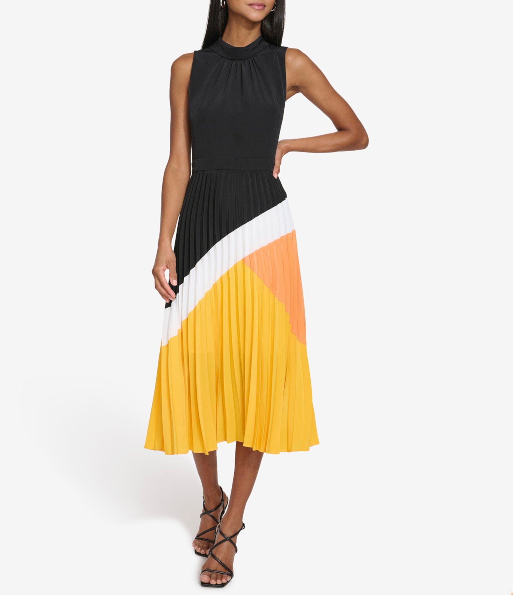 SILKY CREPE PLEATED COLORBLOCK DRESS Karl Lagerfeld Paris