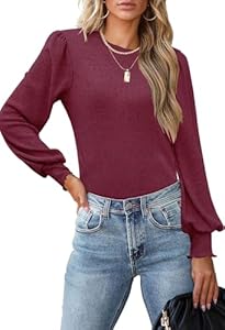 Aifer Women's Crewneck Long Sleeve Shirts Ribbed Dressy Casual Tops Fashion Lightweight Pullover Sweaters Aifer