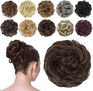 FESHFEN Messy Bun Hair Piece Hair Bun Scrunchies Synthetic Jet Black Wavy Chignon Ponytail Hair Extensions Thick Updo Hairpieces for Women Girls 1PCS FESHFEN