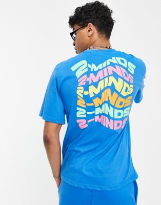 Синяя футболка оверсайз с бэкпринтом 2-Minds - часть комплекта 2-Minds