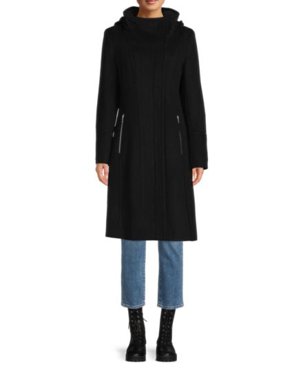 Пальто с капюшоном из смесовой шерсти DKNY