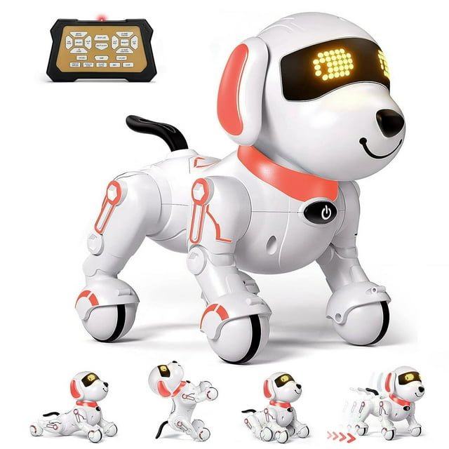 Kid Odyssey Robot Dog, Smart Programmable RC Electronic Pet Puppy with Early Education Function, White/Pink Kid Odyssey