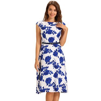 Floarl Dress for Women's Cocktail Cap Sleeve Belt A-Line Vintage Dresses Inspire Chic