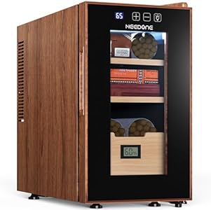 NEEDONE Electric Cigar Humidor 23L with Heating & Cooling Quiet Control, Thermostatic Cabinet for 150 Counts with Spanish Cedar Wood Shelves Drawer with Hygrometer, Gift for Men, Woodgrain… Needone