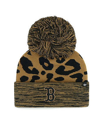 Женская вязаная шапка Boston Red Sox с леопардовым принтом и помпоном '47 Brand