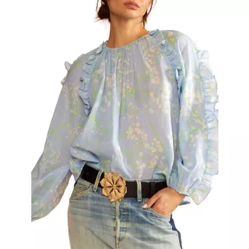 Блуза Ramie с оборками и цветочным принтом Cynthia Rowley