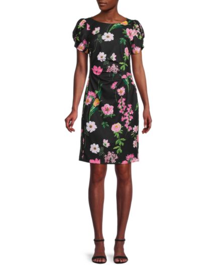 Платье с пышными рукавами и цветочным принтом Karl Lagerfeld Paris