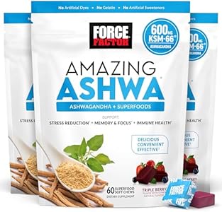 Force Factor Amazing Ashwa for Stress Relief, Memory, Focus, and Immune Support Health, Ashwaganda Supplement with KSM-66 Ashwagandha for Stress, 60 Soft Chews (Мягкие жевательные конфеты) Force Factor