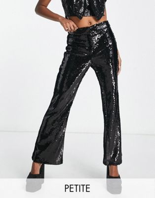 River Island Petite sequin flare pant in black - part of a set River Island Petite