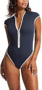 Seafolly Women's Standard Cap Sleeve Zip Front One Piece Swimsuit Seafolly