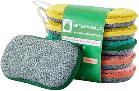 6 Pack Multi-Purpose Scrub Sponges Kitchen, Microfiber Non Scratch Sponges, Dual-Sided Kitchen Sponges, Reusable Dish Sponges for Washing Dishes, Pots and Pans, Kitchen GREEN POMELO