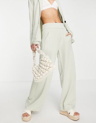 JDY wide leg tailored pants in sage green - part of a set JDY
