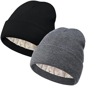 Zando Womens Satin Lined Beanie for Women Knit Beanies Womens Winter Beanies for Women Hats for Men Cuffed Skull Cap Zando