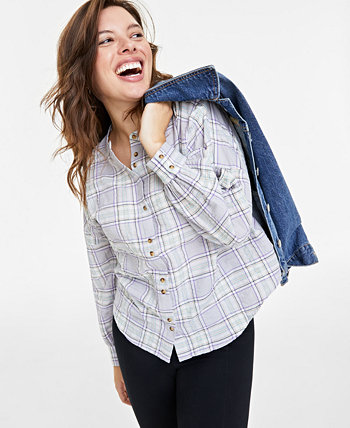Женская рубашка с плиссированными рукавами в клетку, созданная для Macy's On 34th