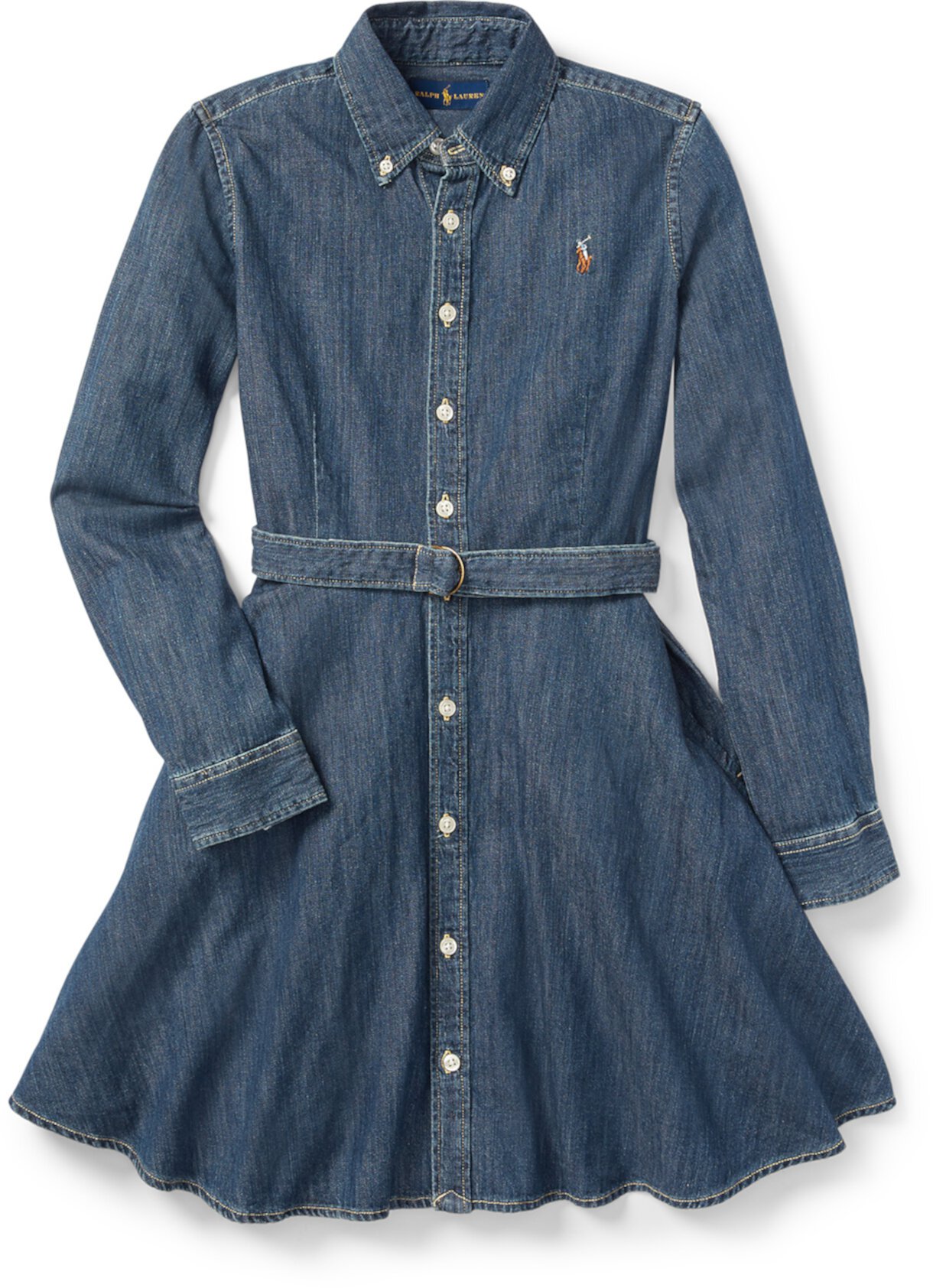 Платье-рубашка из хлопкового денима с поясом (для больших детей) Polo Ralph Lauren