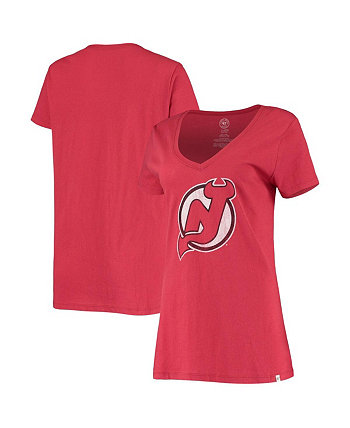 Женская красная футболка New Jersey Devils Flanker с v-образным вырезом '47 Brand