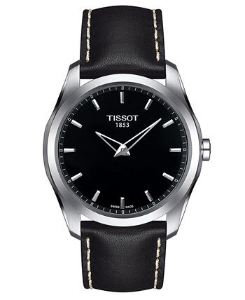 Мужские часы Swiss Couturier с черным кожаным ремешком, 39 мм Tissot